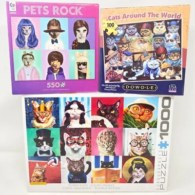 Jigsaw Puzzle Lot of 3 Cat Lovers Bundle Illustrated - 1000, 500, 100 All Ages - Image 1 of 4
