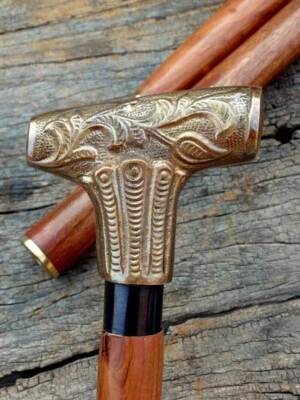 Bastón bastón de madera estilo vintage mango de diseñador de latón antiguo LOTE DE 5 Foto 1 de 4