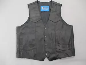 Leather Motorcycle Vest Men's XL Black Snap Front Lined Xelement - Picture 1 of 12