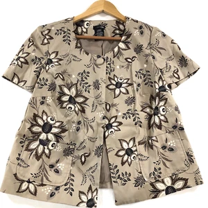 Damen Anzug Sakko groß beige Blumen Kurzarm Knopf Blazer - Bild 1 von 7
