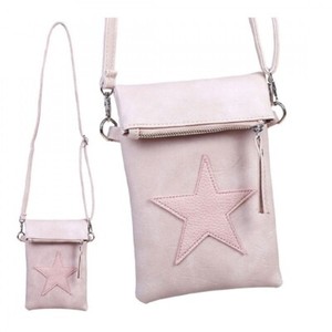 Damen Tasche Umhängetasche Clutch Handy Stern Rosa Kunstleder