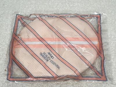 NUEVO Bolso de Maquillaje Avon Beauty Essential Traveler (Rayas Melocotón/Blanco) De Colección 1986 Foto 1 de 3