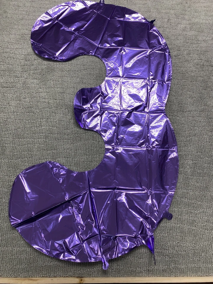 40” Large Purple Number 3 Balloon Foil Mylar Party Birthday Wedding Baby - Image 1 of 1