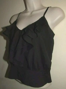 Caribbean Queen Womens Small Black Ruffle Tank Top Spagetti Strap Cropped Shirt  - Picture 1 of 6