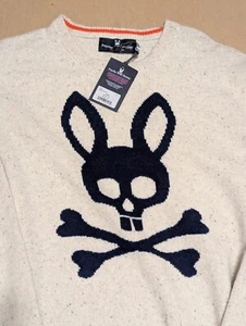 Psycho Bunny Men's Vandam Merino Wool Sweater Alabaster B6E984U1WO Medium  - Picture 1 of 4