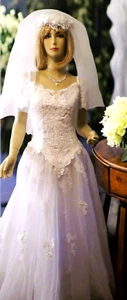 David Tutera Mon Cheri Beaded Sequin Wedding Dress  6ft Chapel Train + 14" Vail - Picture 1 of 9