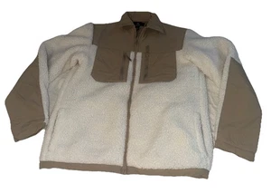 H&M Herren Sherpa Fleece Jacke Small Beige Creme Hellbraun Reißverschluss Utility Style - Bild 1 von 11