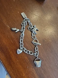 RARE VINTAGE COACH STERLING SILVER CHARM BRACELET DOG SHOE HEART 7.75in - Picture 1 of 5