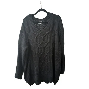 Soft Surroundings Navy Cable Knit Sweater Relaxed and Oversized Look VNeck 2XL - Picture 1 of 6