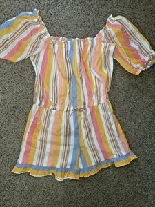 Janie and Jack Puff Striped Teen Lined Romper Size 14 Ruffles Beachy Vacation - Picture 1 of 5