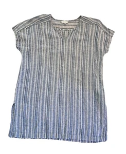 Womens Top PURE JILL BY J.JILL white/blue striped linen long tunic V-neck Large - Picture 1 of 8