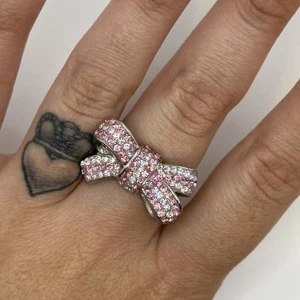 Stainless Steel Bow Ring Sz 8.25 Pave Crystal Rhinestone Ribbon Fashion Jewelry - Picture 1 of 7