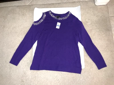INC International Concepts Womens Jewel Cutout Sweater Purple Size XL NWT - Image 1 of 4