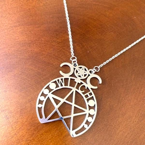 Dreifacher Mond Pentakel Hexe Anhänger Halskette Wicca heidnischer Schmuck - Bild 1 von 3