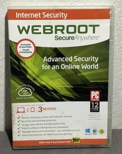 Webroot Secure Anywhere Ultimate Protection for PC Mac & Mobile Android or iOS - Picture 1 of 3