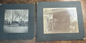 Lot of 2 Antique Mounted Rural Farm Photos – Horse Buggy & Cabin Scene – c.1900 - Picture 1 of 5