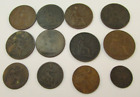 Nice Lot Of 12 Old British Copper Coins 1868-1947 Pennies Farthing & More