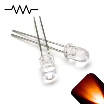 LIGHTHOUSE LEDS 100 x 12v 5mm LED Light Amber Orange Ultra Bright Internal Resistor 5v-15v 9v no