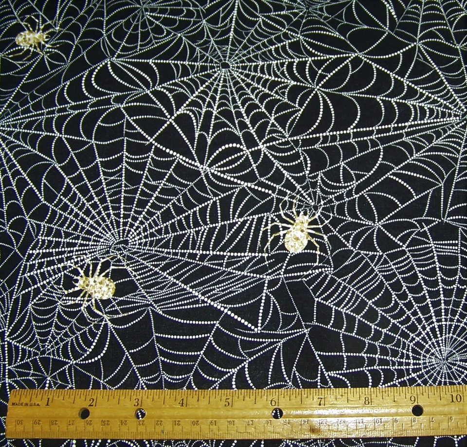 1 yard of Hoffman BOO OREO SPIDERS & WHITE WEBS on BLACK 100% Cotton Fabric - Image 1 of 1