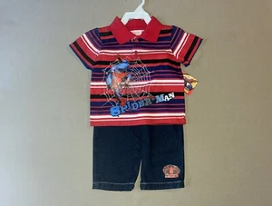Baby Boys 12 Months Spider-Man Short Sleeve Shirt & Jeans Outfit, New With Tags! - Picture 1 of 9