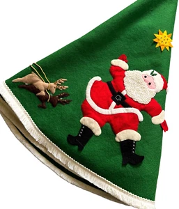 VTG Finished BUCILLA Christmas Tree Skirt Green Snowman Santa 54" - Picture 1 of 18