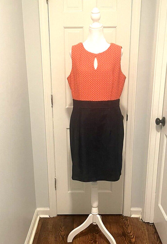 Abito in guaina ALYX taglia 16 arancione testurizzato top chambray blu denim inferiore ginocchio lgth