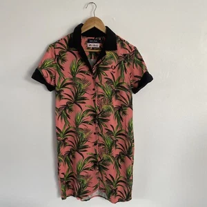 Fred Perry Amy Winehouse Shirt Dress UK 10 Pink Tropical Retro Casuals Lyocell - Picture 1 of 13