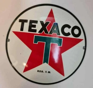 TEXACO (RUND). PORZELLAN EMAILLE / EMAILLE SCHILD, SCHILD, TELLER RETRO !!!! - Bild 1 von 2