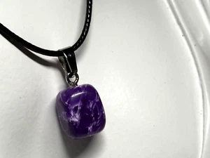 Pendant Charoite Stone Necklace Jewellery Leather Strap - Picture 1 of 5