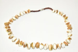 Mens Surfer Choker Necklace Natural Smooth Shell w/wood beads Screw Clasp 18" - Picture 1 of 8