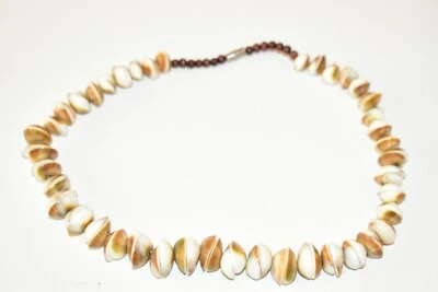Мужской серфер ошейник ожерелье натуральный гладкая оболочка с деревянными бусинами винт застежка 18» - Изображение 1 из 4
