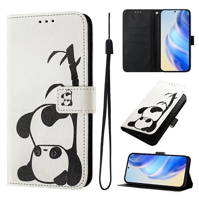For Various Phone Painted Panda Card Wallet Bag Case Stand Cover Cute Cartoon - Image 1 of 4