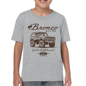 Ford Bronco Wild and Untamed Since 1966 Youth T-shirt Retro Off Road 4x4 Kids - Picture 1 of 36