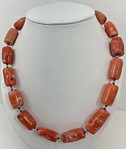 Collar de plata de ley .925 ~ 16 mm x 23 mm barril salmón coral cuentas 22" - Imagen 1 de 9