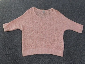 chicos size 1 sweater pink pullover knit v-neck stretch polyester rayon classic - Picture 1 of 16