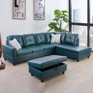 PU Leather Modern Sectional Sofa L-Shaped Large Couch with 2 Pillows Living Room - Picture 1 of 20
