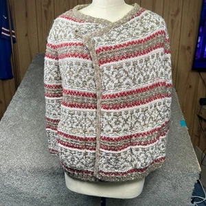 J Jill Wolle Alpaka Mischung Fair Isle Cardigan Pullover Small Braun Oversized - Bild 1 von 10