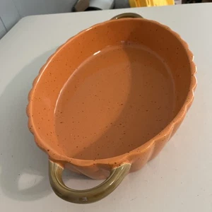 NEW Artisan Collection Large Ceramic Casserole Dish Orange Pumpkin Thanksgiving - Picture 1 of 6