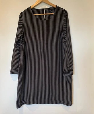 GANT Silk Shift Dress Womens Size 16 Blue Striped Round Neck Long Sleeved - Image 1 of 4