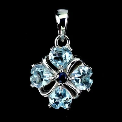 Colgante de plata de ley 925 corazón topacio azul cielo 5 mm zafiro piedras preciosas joyería Foto 1 de 4