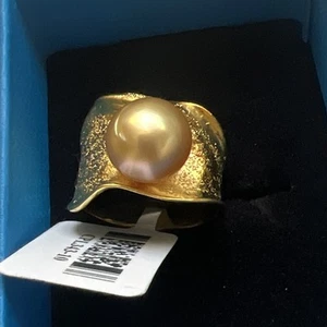 Nuevo con etiquetas Anillo Dorado Cultivado Mar del Sur Oro Amarillo 18k Sobre Esterlina JTV #JB32 - Imagen 1 de 8