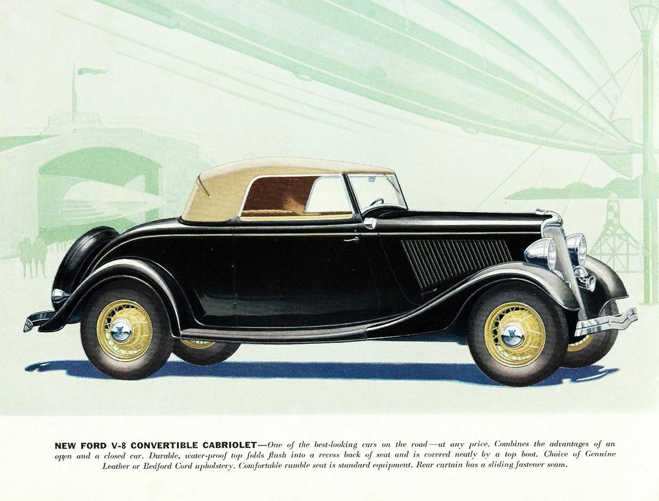 New Ford V8 Convertible Cabriolet 1934 Wall Illustration 13 x 16 Giclee print - Image 1 of 1