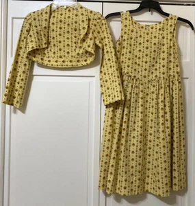 Vintage Homemade Golden Yellow Floral Sleeveless Dress & Shrug Youth Girls 8 - Picture 1 of 13