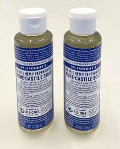 2 Dr. Bronner’s 18-In-1 Hemp Peppermint Pure Castile Liquid Soap 4oz ea. Sealed - Picture 1 of 5