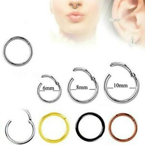 HINGED PIERCING CLICKER HOOP SLEEPER EARRING EAR RING TRAGUS NOSE STAINLESS LIP