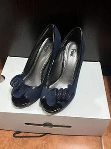 Fioni Shoes Blue Faux Suede Open Toe Heel - Picture 1 of 4