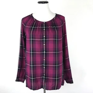 J. Jill Plaid Button Front Long Sleeve Shirt Top Pink Purple Extra Small XS - Picture 1 of 7