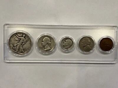 1946 BIRTH YEAR 5 COIN SET - 90% SILVER COINS (3) INCLUDED - CIRCULATED SET    - Image 1 of 2
