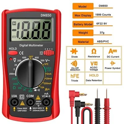 Digital Multimeter Voltmeter DM850 AC DC Ammeter Ohmmeter Volt Meter Tester Ohm - Image 1 of 4