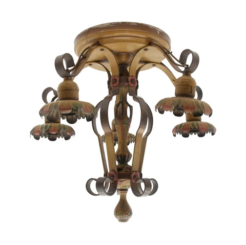 Art Nouveau Semi Flush Mount Floral Light with Original Enamel Cover